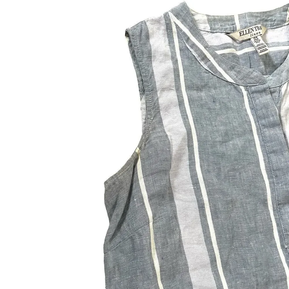 ELLEN TRACY Linen Sleeveless Blouse Striped
Blue White M - Picture 4 of 8